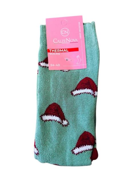 Sosete Craciun dama ,Interior tip prosop,Imprimeu caciula mos, Engros